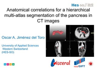Anatomical correlations for a hierarchical
multi-atlas segmentation of the pancreas in
CT images
Oscar A. Jiménez del Toro
University of Applied Sciences
Western Switzerland
(HES-SO)
 