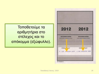 Παπαδάκης Γιάννης - 2014
Τοποθετούμε τα
αριθμητήρια στο
στέλεχος και το
απόκομμα (εξώφυλλο).
29
 