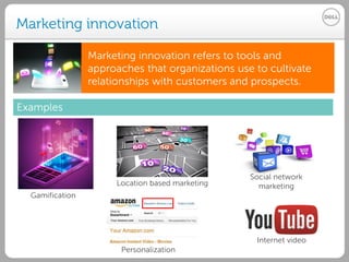 Services Sales Training
Dell - Internal Use - Confidential
Marketing innovation
Examples
Marketing innovation refers to to...