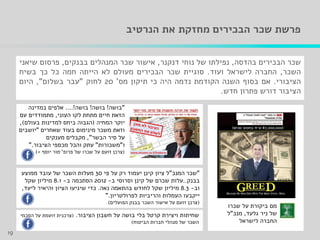 ‫הנרטיב‬ ‫את‬ ‫מחזקת‬ ‫הבכירים‬ ‫שכר‬ ‫פרשת‬
‫שכר‬‫הבכירים‬‫בהדסה‬,‫נפילתו‬‫של‬‫נוחי‬‫דנקנר‬,‫אישור‬‫שכר‬‫המנהלים‬‫בבנקים‬,‫פרסום‬‫שיאני‬
‫השכר‬,‫החברה‬‫לישראל‬‫ועוד‬.‫סוגיית‬‫שכר‬‫הבכירים‬‫מעולם‬‫לא‬‫הייתה‬‫חמה‬‫כל‬‫כך‬‫בשיח‬
‫הציבורי‬.‫אם‬‫בסוף‬‫השנה‬‫הקודמת‬‫נדמה‬‫היה‬‫כי‬‫תיקון‬‫מס‬'20‫לחוק‬"‫עבר‬‫בשלום‬",‫היום‬
‫הציבור‬‫דורש‬‫פתרון‬‫חדש‬.
19
"‫המנכ‬ ‫שכר‬"‫פי‬ ‫על‬ ‫רק‬ ‫יעמוד‬ ‫קינן‬ ‫ציון‬ ‫ל‬30‫ממוצע‬ ‫עובד‬ ‫של‬ ‫השכר‬ ‫מעלות‬
‫בבנק‬..‫עלות‬‫ב‬ ‫וסרוסי‬ ‫קינן‬ ‫של‬ ‫שכרם‬-2012‫ב‬ ‫הסתכמה‬-8.1‫שקל‬ ‫מיליון‬
‫וב‬-8.3‫בהתאמה‬ ‫לחודש‬ ‫שקל‬ ‫מיליון‬‫נאה‬.‫הציון‬ ‫שיגיעו‬ ‫כדי‬‫והיאיר‬‫ליעד‬,
‫לפרולטריון‬ ‫והריביות‬ ‫העמלות‬ ‫ייקבעו‬".
(‫הפועלים‬ ‫בבנק‬ ‫השכר‬ ‫אישור‬ ‫על‬ ‫זועם‬ ‫צרכן‬)
‫שכרו‬ ‫על‬ ‫ביקורת‬ ‫מם‬
‫גלעד‬ ‫ניר‬ ‫של‬,‫מנכ‬"‫ל‬
‫לישראל‬ ‫החברה‬
"‫בושה‬!‫בושה‬!‫בושה‬....!‫במדינה‬ ‫אלפים‬
‫העוני‬ ‫לקו‬ ‫מתחת‬ ‫חיים‬ ‫הזאת‬,‫עם‬ ‫מתמודדים‬
‫המחיה‬ ‫יוקר‬(‫בעולם‬ ‫למדינות‬ ‫ביחס‬ ‫הגבוה‬),
‫שאחרים‬ ‫בעוד‬ ‫מינימום‬ ‫משכר‬ ‫וזאת‬"‫יושבים‬
‫הבשר‬ ‫סיר‬ ‫על‬",‫מענקים‬ ‫מקבלים‬
‫ו‬"‫משכורות‬"‫מכספי‬ ‫והכל‬ ‫עתק‬‫הציבור‬".
(‫פרופ‬ ‫של‬ ‫שכרו‬ ‫על‬ ‫זועם‬ ‫צרכן‬'‫יוסף‬ ‫מור‬)=
‫הציבור‬ ‫חשבון‬ ‫על‬ ‫בושה‬ ‫בלי‬ ‫קרטל‬ ‫ויצירת‬ ‫שחיתות‬.(‫הסכמי‬ ‫על‬ ‫זועמת‬ ‫צרכנית‬
‫הביטוח‬ ‫חברות‬ ‫מנהלי‬ ‫של‬ ‫השכר‬)
 