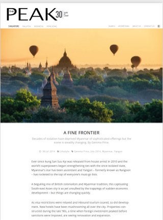A lovely mention to Bagan Lodge on a special feature about recently built hotels and resorts in Bagan by the Peak Magazine
