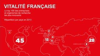 Le top 100 des entreprises et organismes de recherche les plus innovants Répartition par pays en 2013 
VITALITÉ FRANÇAISE  