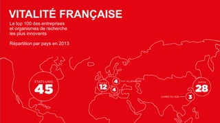 Le top 100 des entreprises et organismes de recherche les plus innovants Répartition par pays en 2013 
VITALITÉ FRANÇAISE  