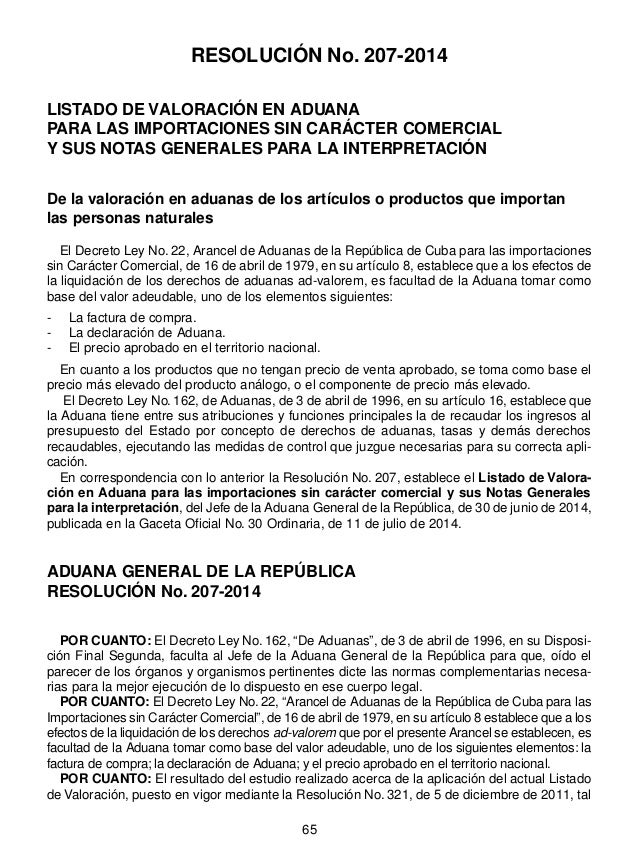 ADUANA GENERAL DE LA REPÚBLICA CUBA. 2014. Normas aduanales que todo