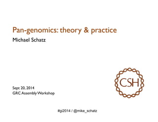 Pan-genomics: theory & practice
Michael Schatz
Sept 20, 2014
GRC Assembly Workshop
#gi2014 / @mike_schatz
 