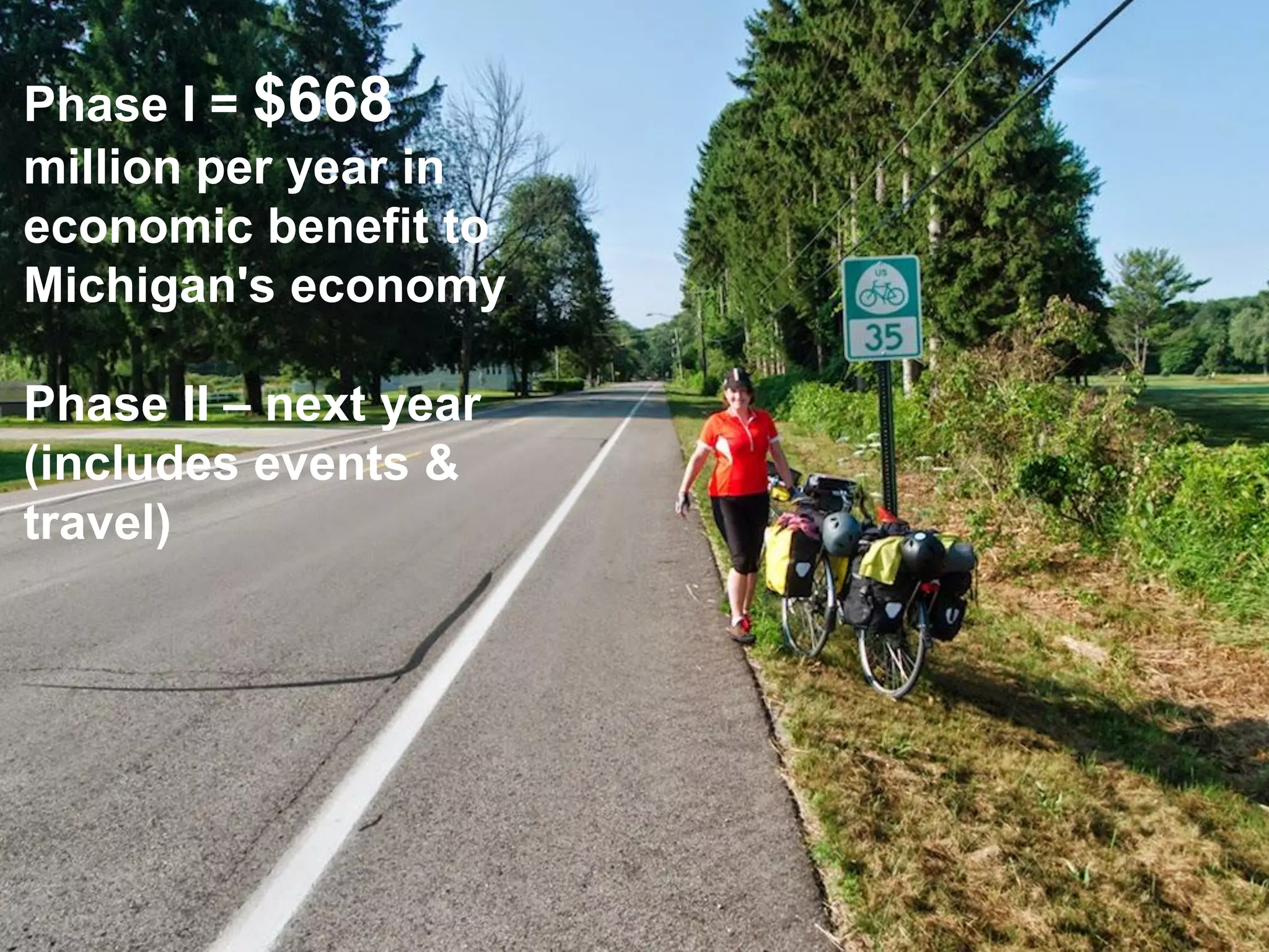 Phase I = $668 million per year in economic benefit to Michigan's economy. 
Phase II – next year (includes events & travel)  