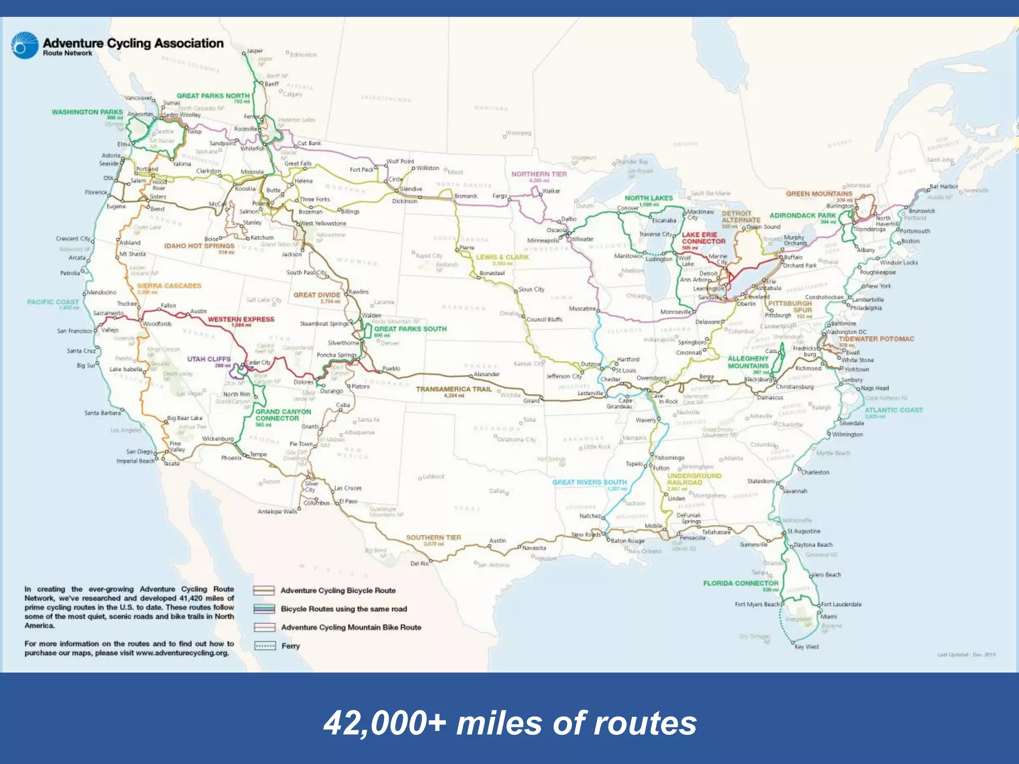 42,000+ miles of routes  