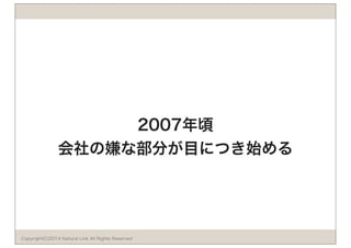 2007年頃 
会社の嫌な部分が目につき始める 
Copyright(C)2014 Natural Link All Rights Reserved 
 