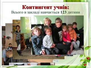 ККооннттииннггееннтт ууччнніівв:: 
Всього в закладі навчається 123 дитини 
 