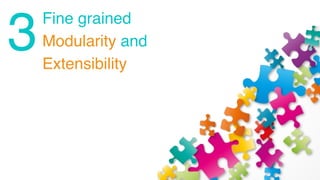 Fine grained 
Modularity and 
Extensibility 
Author: Mike Richard / Source: vagabondish.com 
3 
 