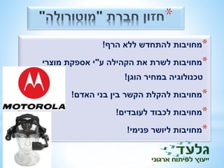 *מחויבות להתחדש ללא הרף! 
*מחויבות לשרת את הקהילה ע"י אספקת מוצרי 
טכנולוגיה במחיר הוגן! 
*מחויבות להקלת הקשר בין בני האדם! 
*מחויבות לכבוד לעובדים! 
*מחויבות ליושר פנימי! 
 