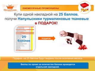 Купи одной накладной на 25 баллов, 
получи Напульсники турмалиновые тканевые 
в ПОДАРОК! 
ПОДАРОК 
Баллы по промо за количество баллов проводятся 
Баллы по промо за количество баллов проводятся 
отдельной накладной. 
отдельной накладной. 
 