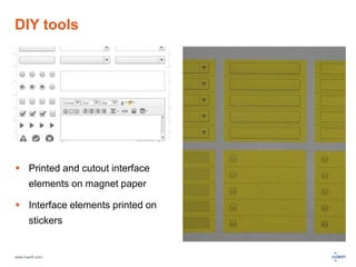 DIY tools 
 Printed and cutout interface 
elements on magnet paper 
 Interface elements printed on 
stickers 
www.luxoft.com 
 