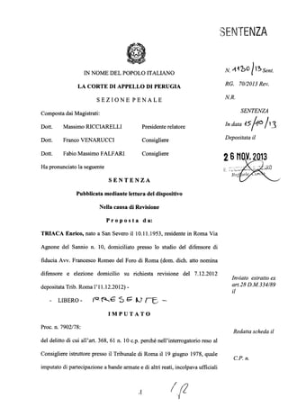Sentenza Corte d'Assise Perugia 2014 - Triaca - Tortura in Italia