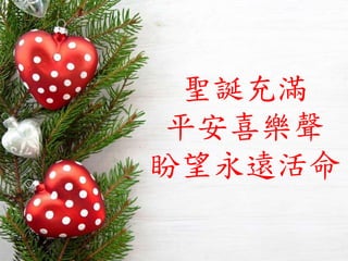 聖誕充滿
平安喜樂聲
盼望永遠活命
 