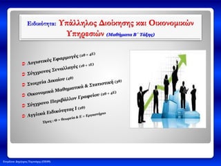 Επιμέλεια: Δημήτριος Ταμπούρης (ΠΕ09)
Ειδικότητα: Υπάλληλος Διοίκησης και Οικονομικών
Υπηρεσιών (Μαθήματα Β΄ Τάξης)
 