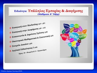 Επιμέλεια: Δημήτριος Ταμπούρης (ΠΕ09)
Ειδικότητα: Υπάλληλος Εμπορίας & Διαφήμισης
(Μαθήματα Β΄ Τάξης)
 