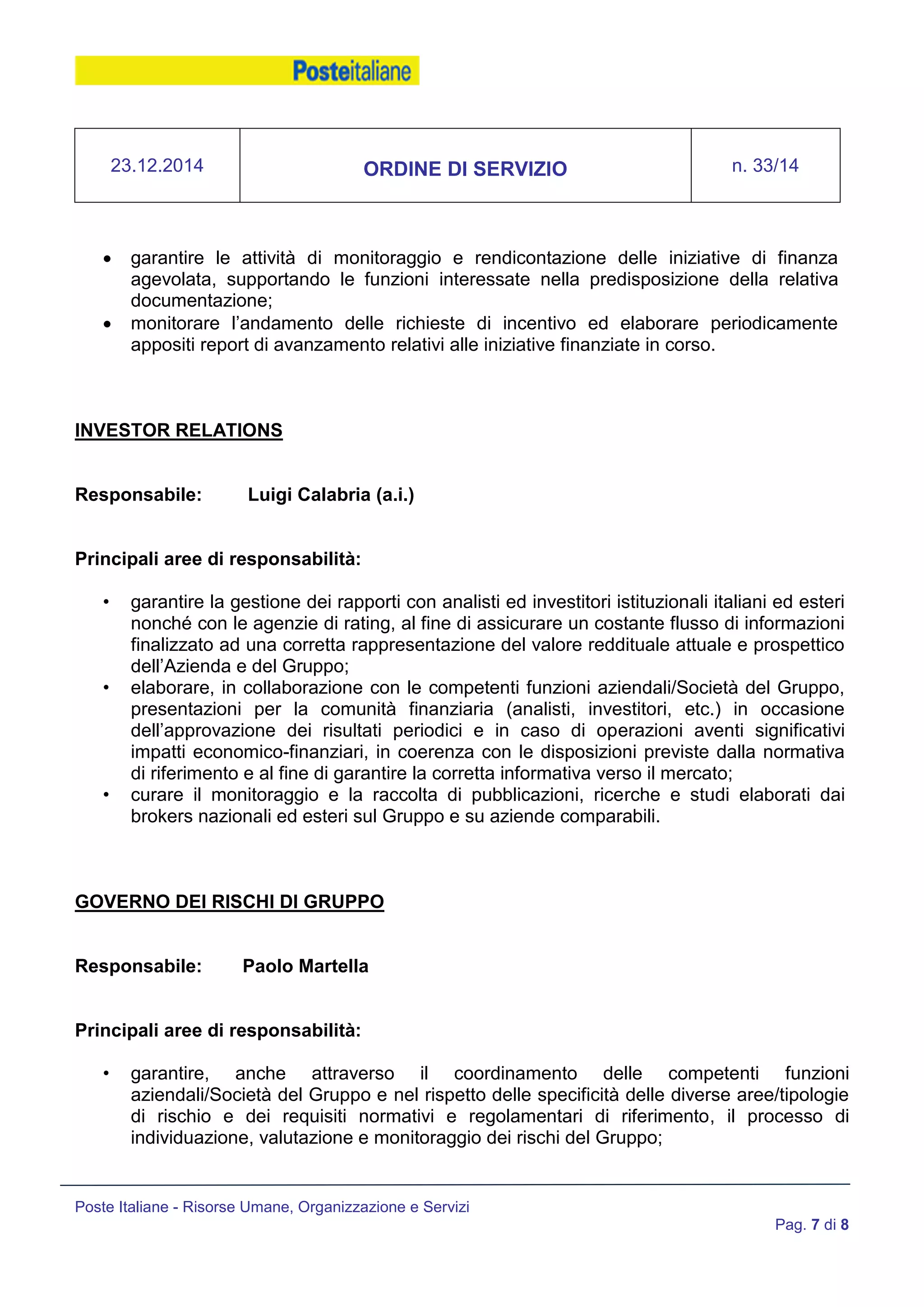ordine di servizio fac simile
