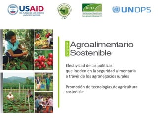 Efectividad de las políticas
que inciden en la seguridad alimentaria
a través de los agronegocios rurales
Promoción de tecnologías de agricultura
sostenible
 