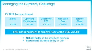 19 19 February 2015 Full-Year Results Conference
Continued Focus on Working Capital
Working capital variation, calculated on a quarterly average as a percentage of sales
-80 bps
-200 bps
-120 bps
2012 2013 2014
 