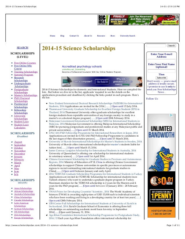 2014 15 Science Scholarships For International And Domestic Students