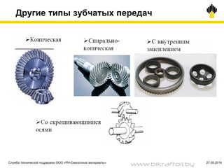 Другие типы зубчатых передач
Служба технической поддержки ООО «РН-Смазочные материалы» 27.05.2014
www.bikraftoil.by
 