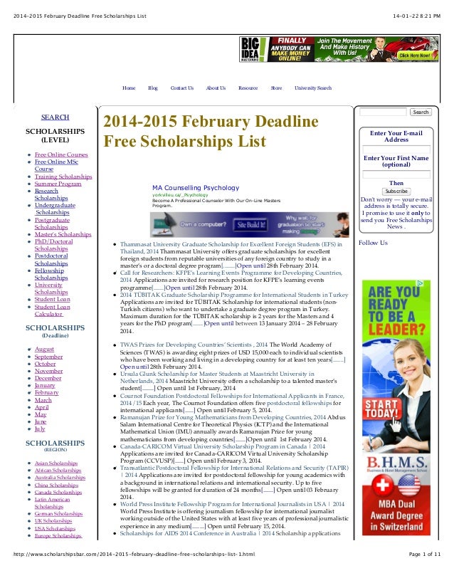 Scholarships with February 2015 deadlines Scholarships with February 2015 deadlines