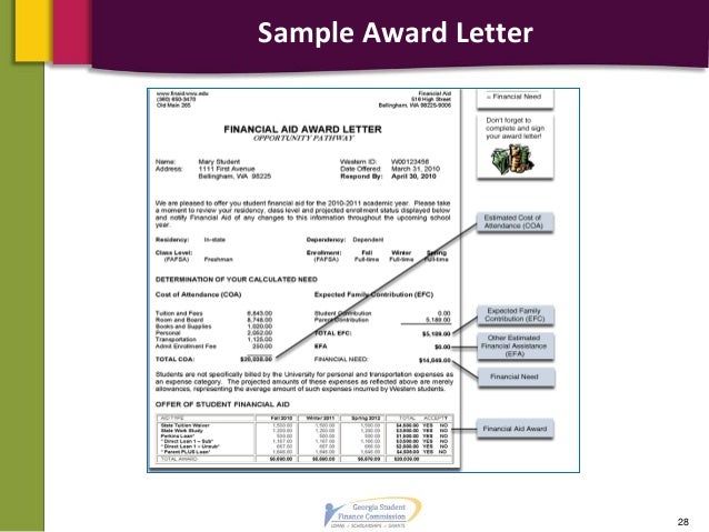 financial aid award letter samples