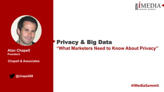 @chapell68
Alan Chapell
President
Privacy & Big Data
“What Marketers Need to Know About Privacy”
Chapell & Associates
 