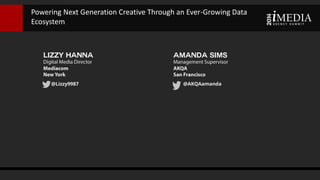 Lizzy Hanna
@Lizzy9987
Powering Next Generation Creative Through an Ever-Growing Data
Ecosystem
Amanda Sims
@AKQAamanda
 