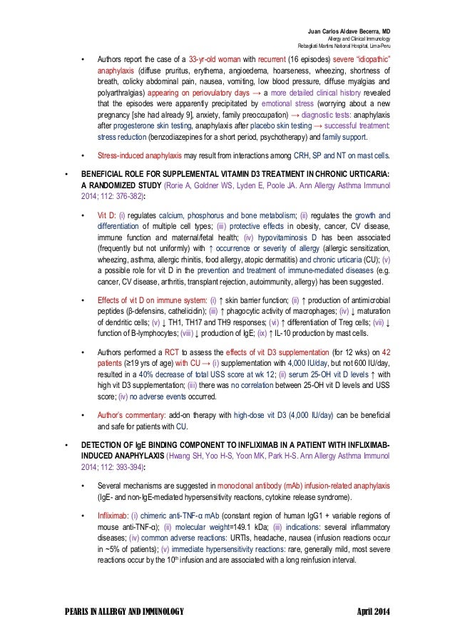 Pears in Allergy and Immunology, April 2014
