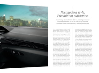 Postmodern style.
Preeminent substance.
Its furnishings advance the state of the art, predicting a new era of
connectedness between you and the road, and with your world.  
Its timeless finishes reflect a devotion to quality generations deep.

The C ‑Class is engineered not just to keep
up with a rapidly changing world, but to set
the pace. That’s one reason it holds onto its
worth so well — enough to earn ALG’s Residual
Value Award for its market segment in 2013.2
It’s especially evident in the C ‑Class Sedan
cabin, where human nature and advancing
technology collaborate to bring a harmony
of driving pleasures to your hands, eyes and
ears. Crisp instruments and vivid displays
all meet your glance from the same height.
Fine Nappa leather greets your hand on the
steering wheel and shifter. An elegant central
controller brings a world of entertainment
and information to your fingers as your elbow
rests upon the padded center armrest. You
won’t find yourself stretching for a touch
screen — or wiping fingerprints from one — in
a C ‑Class. A multifunction steering wheel
and color menu screen in the gauges put
the features you use most frequently even
closer. And with standard Bluetooth® and the
option of voice control that learns how you
talk, some of its most advanced technologies
require nothing more than a spoken request.
In true Mercedes-Benz fashion, many features
require virtually no effort at all, like windshield
wipers that adjust their speed to rainfall. Or
headlamps whose multi- element light sensor
ensures that they switch on the moment you

enter a dark parking garage, yet keep them
from turning on and off with every passing
shade tree. The dual-zone climate control,
however, knows whether it’s shady or sunny.
It also filters the cabin air for dust and pollen.
Even the standard power sunroof is thoughtful
of you, with heat-rejecting tinted glass and
easy closing as you remote- lock the car.
C ‑Class cabins are not only finely tailored,
they’re attuned to your personality. Luxury
Sedans combine the traditional warmth of
hand-polished Burl Walnut wood with toneon-tone colors that set the upper dash and
doors, the 4 ‑spoke steering wheel and the
shift knob in subtle contrast to the seats.
The Sport Sedans raise your pulse with crisp
white gauges, aluminum pedals, and deeply
bolstered front sport seats. The Black dash
and doors match the 3-spoke steering wheel
with raised thumbrests and a flattened lower
section.3 The C 250 and C 300 4matic® Sport
Sedans feature sleek aluminum cabin trim. Or
you can opt for dramatic Black Ash (standard
on the C 350) or rich Burl Walnut wood trim.
The Sport Package intensifies the experience
further. Its racing-inspired front seats feature
Black DINAMICA inserts. Red stitching details
the cabin, complemented by red or black seat
belts, floor mats with red leather borders, and
a pair of shift paddles on the steering wheel.

 