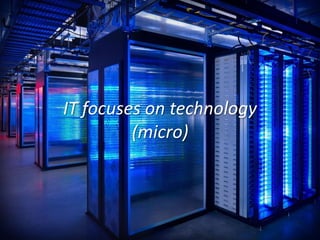 IT focuses on technology 
(micro) 
 