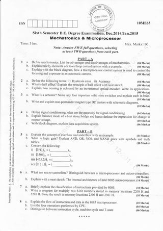 6th Semester (December; January-2014 and 2015) Mechanical Engineering ...