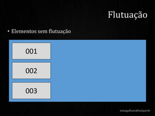 • Elementos sem flutuação
wmagalhaes@unipar.br
Flutuação
002
003
001
 