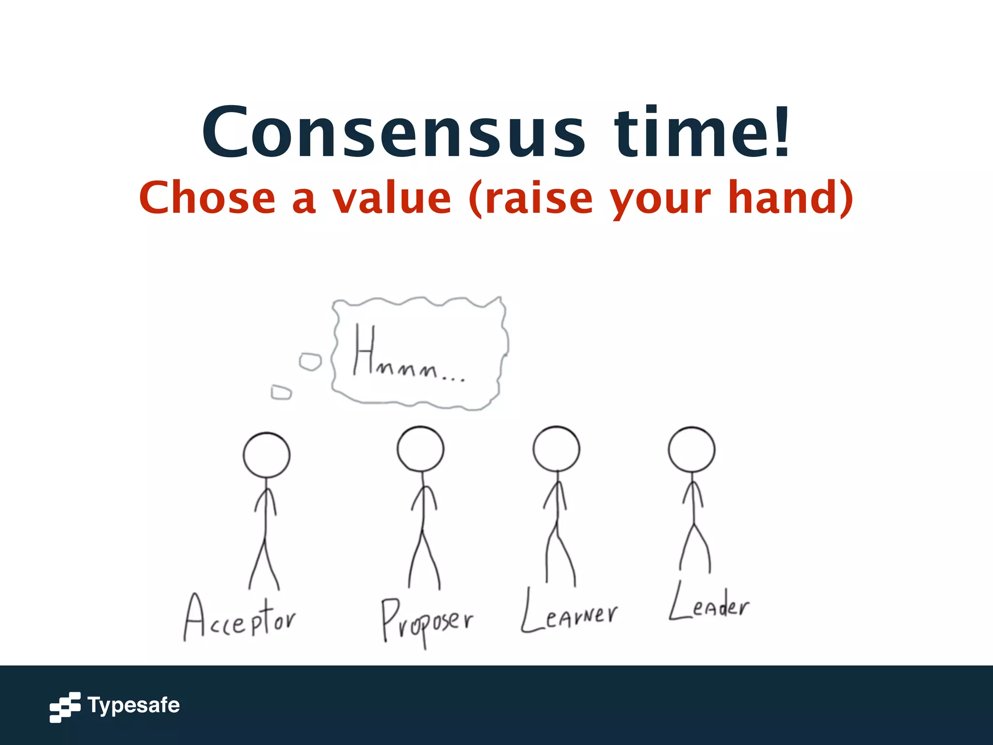 ! 
Consensus time! 
Chose a value (raise your hand) 
 