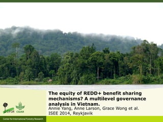 The equity of REDD+ benefit sharing
mechanisms? A multilevel governance
analysis in Vietnam.
Annie Yang, Anne Larson, Grace Wong et al.
ISEE 2014, Reykjavik
 