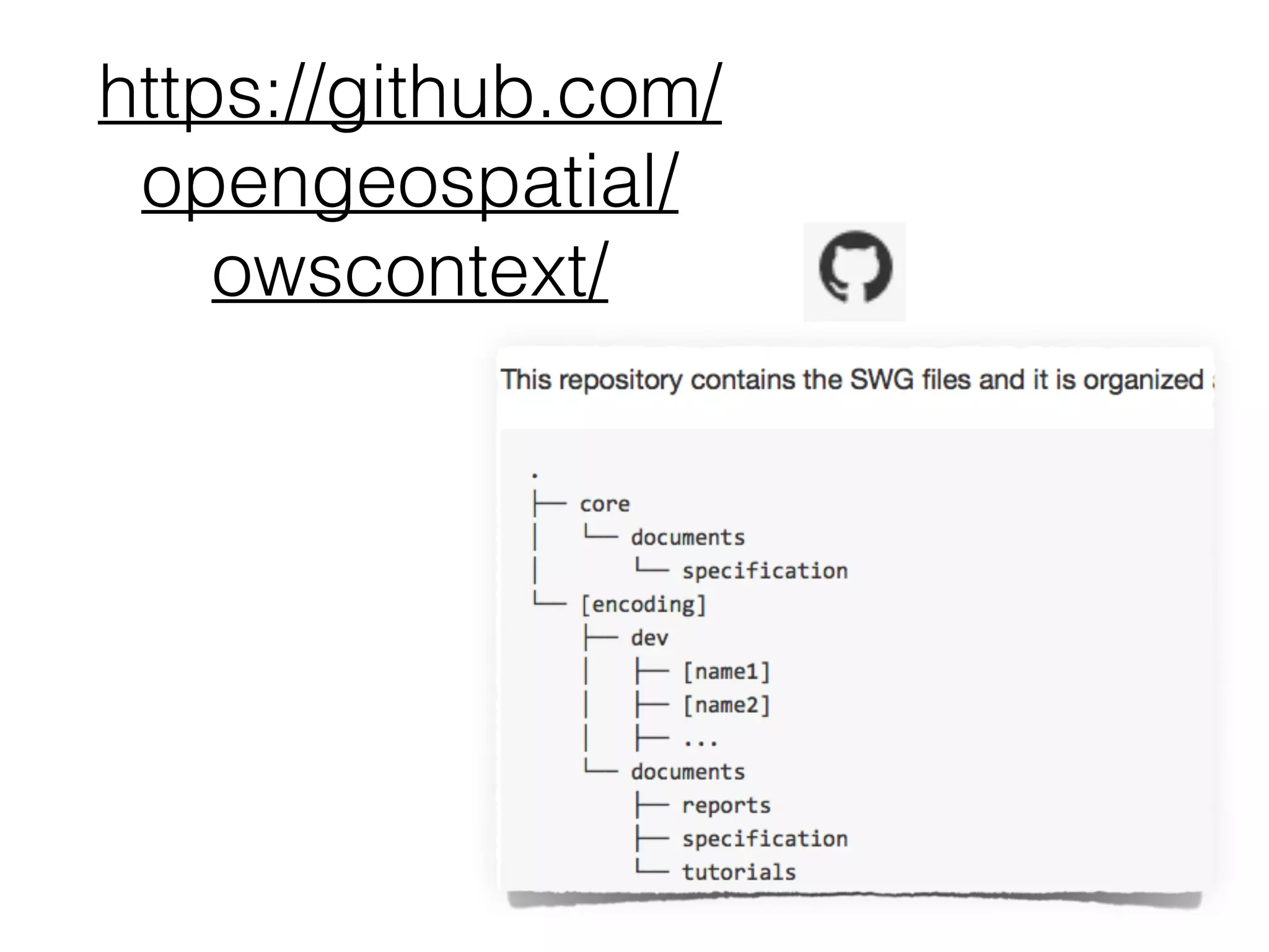 https://github.com/ 
opengeospatial/ 
owscontext/ 
 