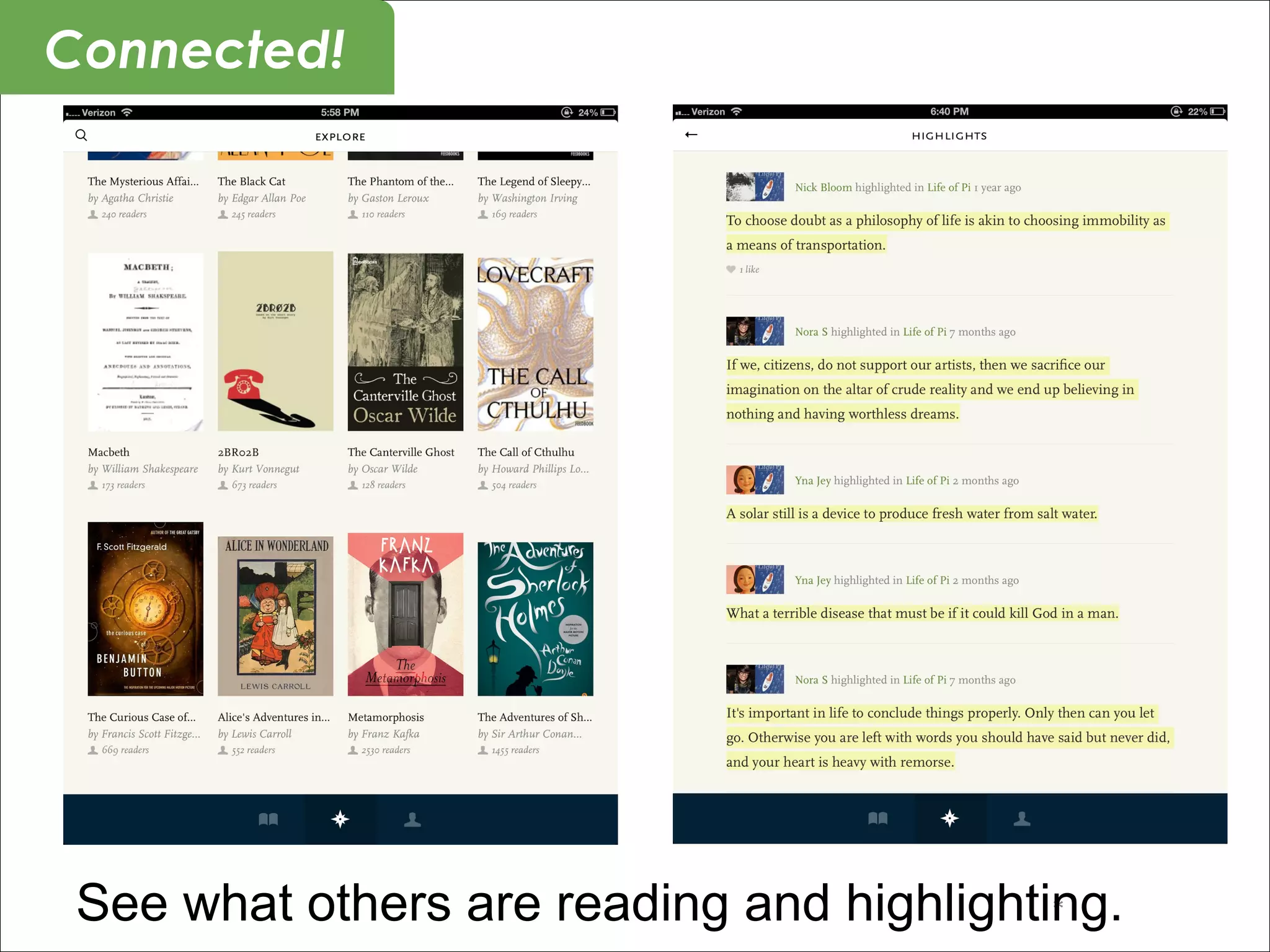 *See what others are reading and highlighting.
Connected!
 