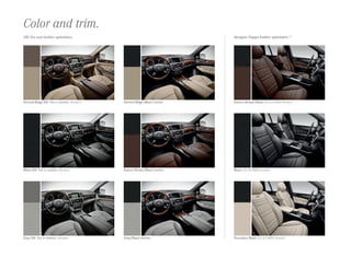 Color and trim.
designo Nappa leather upholstery.30

MB ‑Tex and leather upholstery.

Almond Beige MB ‑Tex or leather (shown)

Almond Beige/Black leather

Auburn Brown/Black (GL 63 AMG shown)

Black MB ‑Tex or leather (shown)

Auburn Brown/Black leather

Black (GL 63 AMG shown)

Grey MB ‑Tex or leather (shown)

Grey/Black leather

Porcelain/Black (GL 63 AMG shown)

 