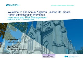 Welcome To The Annual Anglican Diocese Of Toronto,
Parish administration Workshop
Insurance and Risk Management
March 8, 2014 – Trent Durham
Suzy Furlan
Marsh Canada
Dan Paulikot
Ecclesiastical Insurance
 