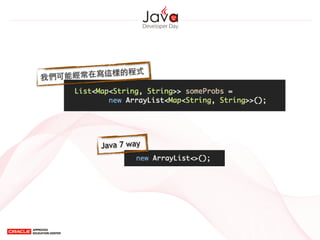 我們可能經常在寫這樣的程式
Java 7 way
 