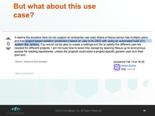 But what about this use 
case? 
©2014 CloudBees, Inc. All Rights Reserved 54 
 