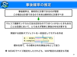 21
M = MCMC(input=[mu, x])
M.sample(iter=10000)
✤
 