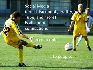 Social Media
(email, Facebook, Twitter, You
Tube, and more)
is all about
connections
from people
to people.
12
 