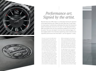 Performance art.
Signed by the artist.
Mounted atop every AMG engine is a small plaque bearing the signature  
of the single technician who crafted it by hand. More than a crown jewel  
of racing royalty, it authenticates a philosophy that’s been the driving force
behind championship racecars for 46 years. For the high-performance
AMG automobiles that carry this motorsports pedigree to the streets of
the world, “One man, one engine” is far more than a spiritual legacy. It’s
also tangibly evident in the meticulous engineering, proven endurance and
superlative performance that three letters — and one signature — certify.

The heart of the new S 63 AMG 4matic
is its handcrafted 5.5‑liter biturbo V‑8.
Increased fuel injection pressure and
turbo boost quicken its pulse, and that of
its driver. Output reaches a new high of
577 hp and 664 lb‑ft of torque, while its
0–60 time shrinks to just 3.9 seconds.4
A new lithium-ion battery and strategic
use of carbon fiber in the predominantly
aluminum body help cut nearly 220 lbs,
for a class-leading power-to-weight ratio.
The 7‑speed AMG SPEEDSHIFT ® MCT
transmission incorporates a wet startup
clutch. A paddle-shifted Manual mode is
one of three selectable shift programs,
offering 100-millisecond upshifts, as well
as rev-matched downshifts announced
with a snarl of the AMG® sport exhaust.
Logic-controlled flaps in the rear mufflers
open to release a more emotional growl
under acceleration, and close to mellow
out the sound for calm highway cruising.

AMG has developed a new version of
4matic® that obliterates every notion
concerning the performance potential
of all-wheel drive.3 A 33:67 front/rear
torque split helps preserve agility and
driving fun. New ESP ® Curve Dynamic
Assist enhances high -speed cornering
with a torque- vectoring brake feature
that helps prevent unwanted understeer.
The AMG Adaptive Sport Suspension
teams the highly capable AIRMATIC®
system with exclusive AMG calibration
and axle geometry. Staggered 20" AMG
alloy wheels2 offer an enticing view of
the large yet lightweight multi-piston
AMG brakes. Optional forged -alloy 20"
wheels can reduce weight even further.
Aggressively chiseled lower bodywork
previews the authoritative performance
lurking beneath the hood. From inside
the cockpit, exclusive AMG detailing and
instrumentation put you firmly in charge.

 