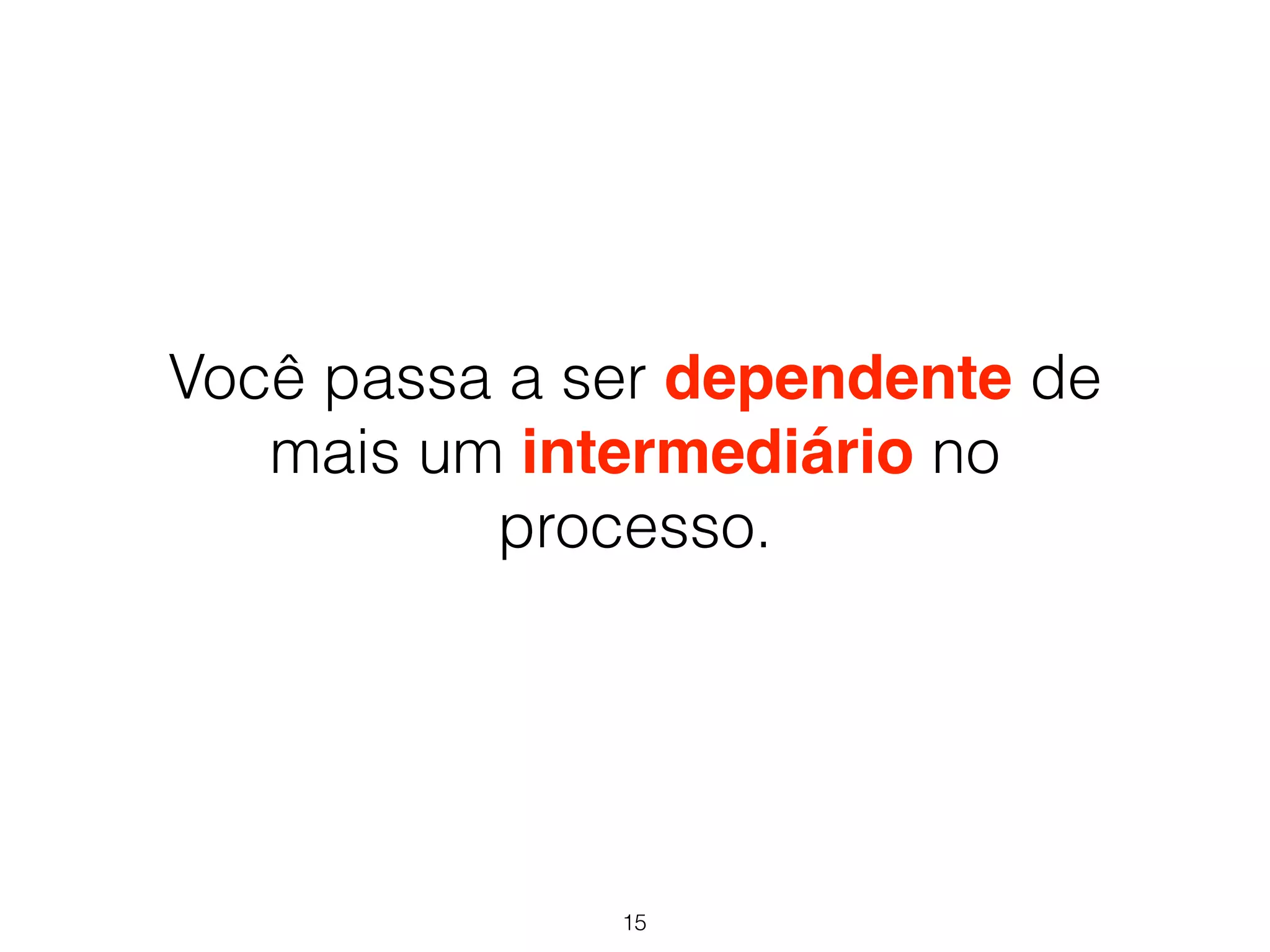 Você passa a ser dependente de 
mais um intermediário no 
processo. 
15 
 