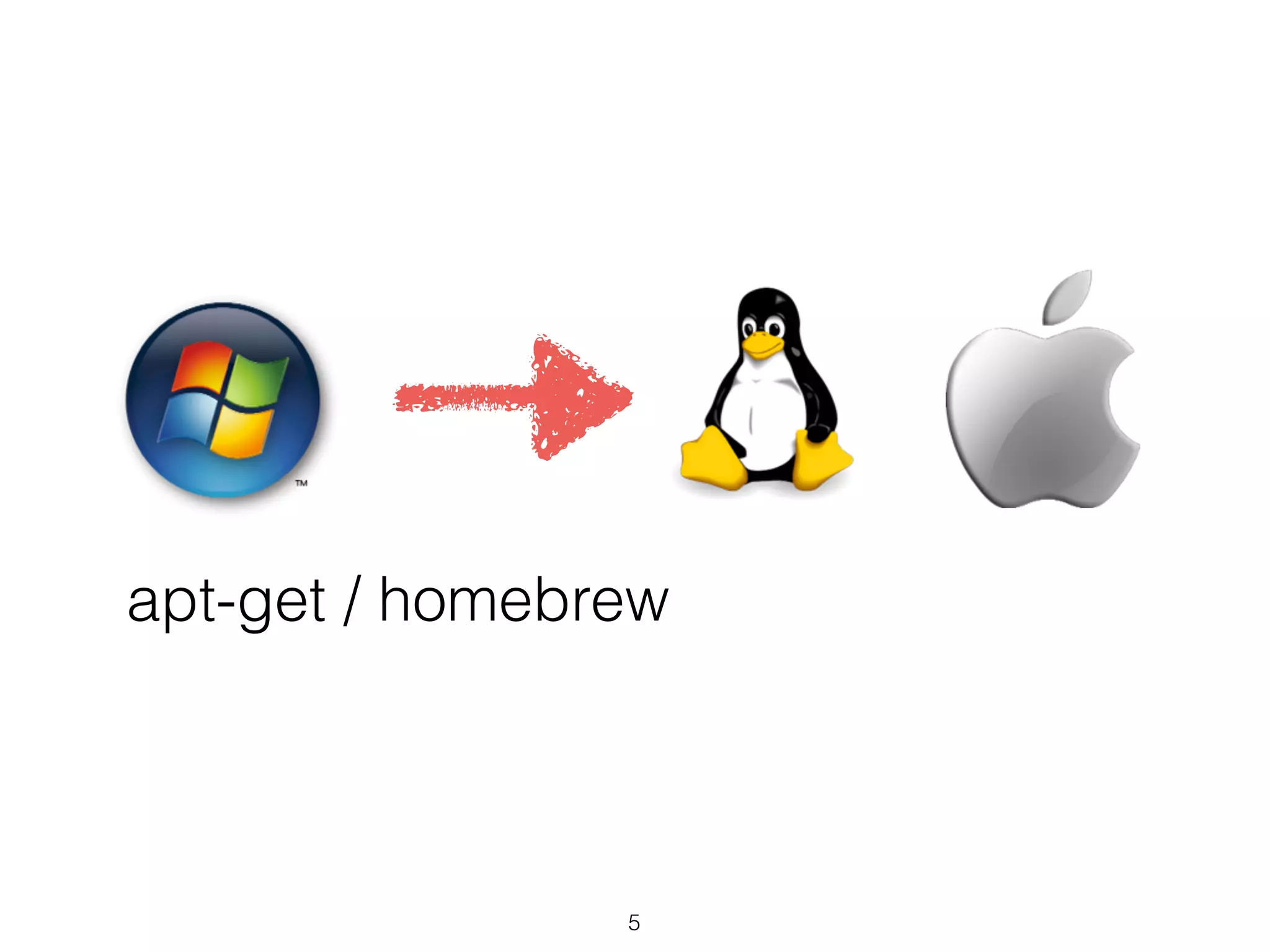 apt-get / homebrew 
5 
 