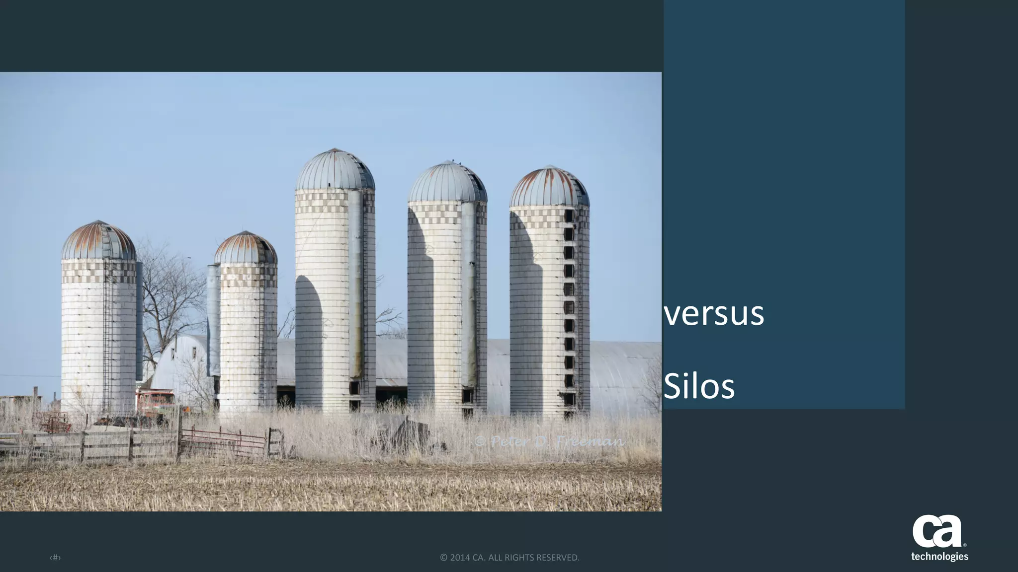 ‹#› ©	
  2014	
  CA.	
  ALL	
  RIGHTS	
  RESERVED.
versus	
  
Silos
 