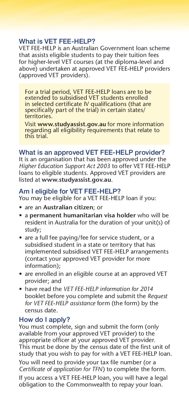 Want to study a vet qualification (vet feehelp) brochure 2014